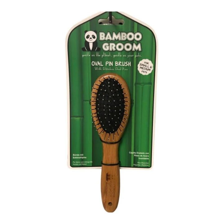 Bamboo Groom Curry Brush with Rubber Bristles - TRICK & TAILS