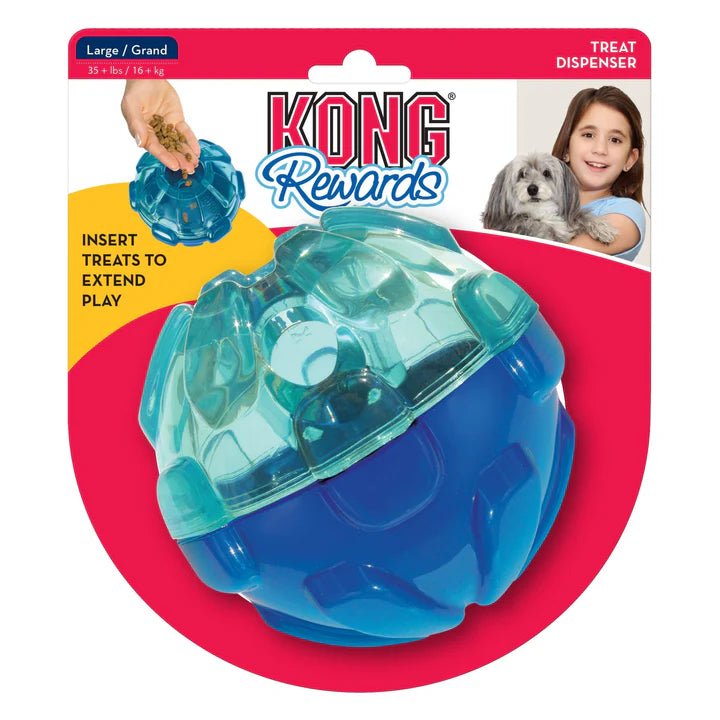 KONG Rewards Ball Treat Dispenser Dog Toy Blue 1ea/LG - TRICK & TAILS