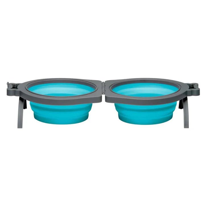 Loving Pets Travel Double Diner Dog Bowl Blue 1ea/MD - TRICK & TAILS