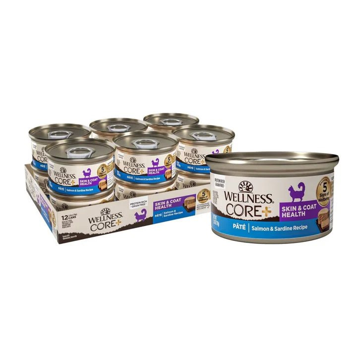 Wellness Core+ Cat Skin Coat Salmon Sardine Grain - free Pate 2.8oz. (Case of 12) - TRICK & TAILS